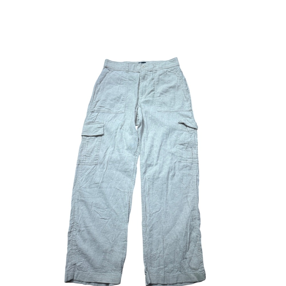 Hollister Womens‎ Size L High Rise Vintage Baggy Cargo Pants Linen Blend Beige